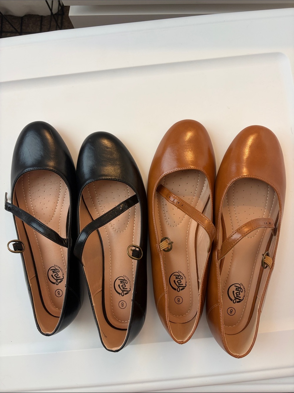 Farylrobin Two-Tone Mary Jane Flats in Black and Tan